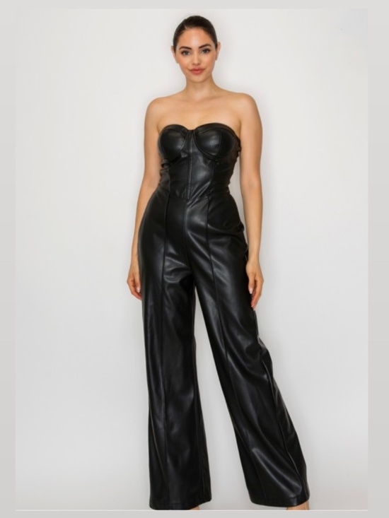 Iris Pants - Tube Sweetheart Faux Leather Wide Jumpsuit NWT